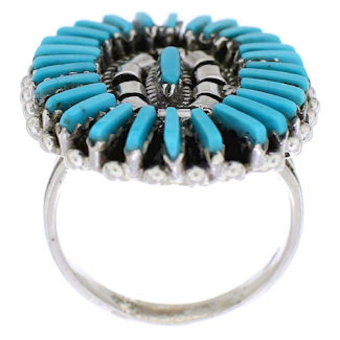 Turquoise Southwest Needlepoint Silver Ring Size 4-3/4 YX33899